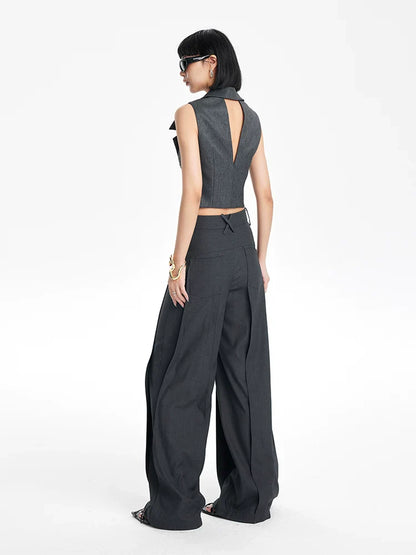 CHIC PATCHWORK WIDE-LEG PANTS