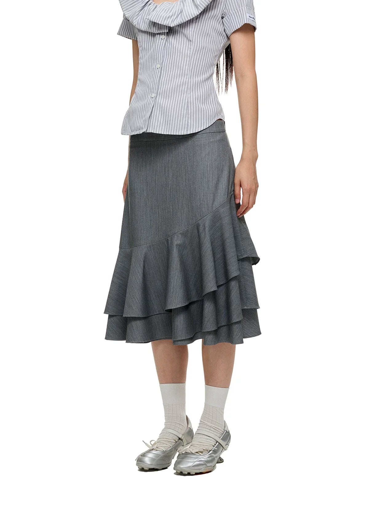 LAYERED RUFFLE SKIRT & FLARE TROUSERS