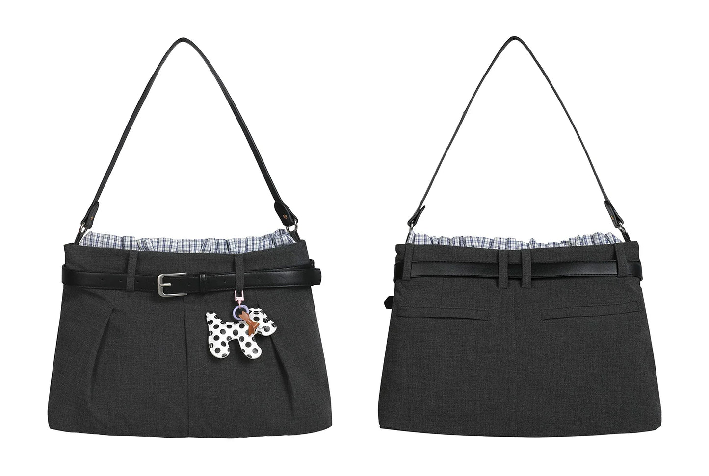CHECKERED PANEL TROUSERS WITH TOTE