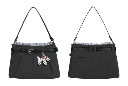 CHECKERED PANEL TROUSERS WITH TOTE
