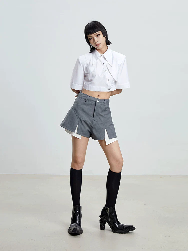 CHIC GRAY PATCHWORK SHORTS