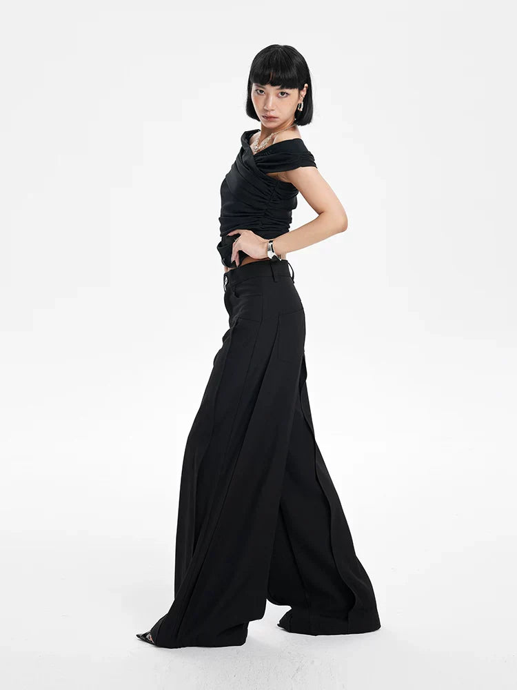 CHIC PATCHWORK WIDE-LEG PANTS