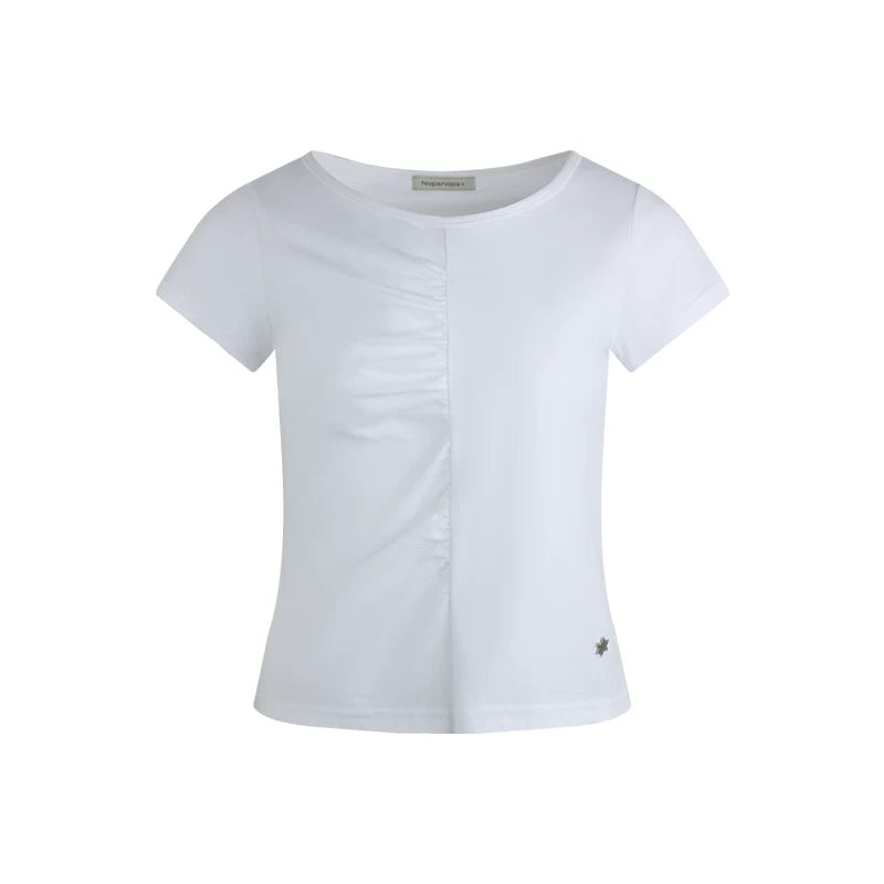 PLEATED ROUND NECK COTTON T-SHIRT