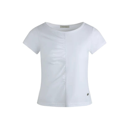 PLEATED ROUND NECK COTTON T-SHIRT