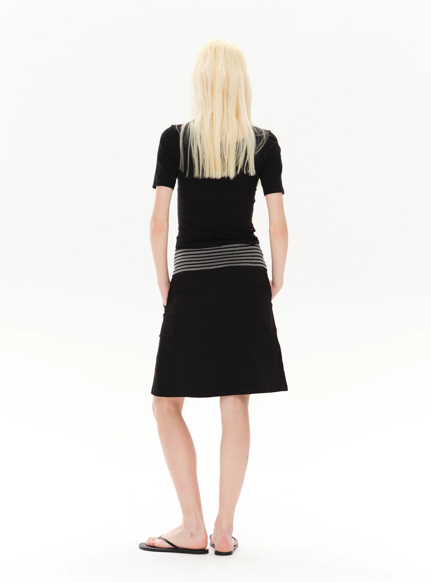 PLEATED STRIPED A-LINE MIDI SKIRT