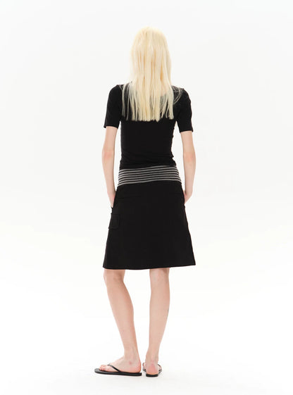 PLEATED STRIPED A-LINE MIDI SKIRT
