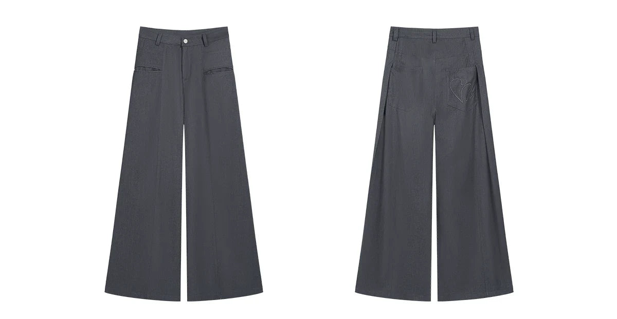 RELAXED GRAY PLEATED WIDE-LEG PANTS