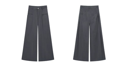 RELAXED GRAY PLEATED WIDE-LEG PANTS