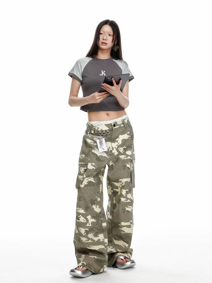 FAUX SANDWASHED CAMOUFLAGE PANTS