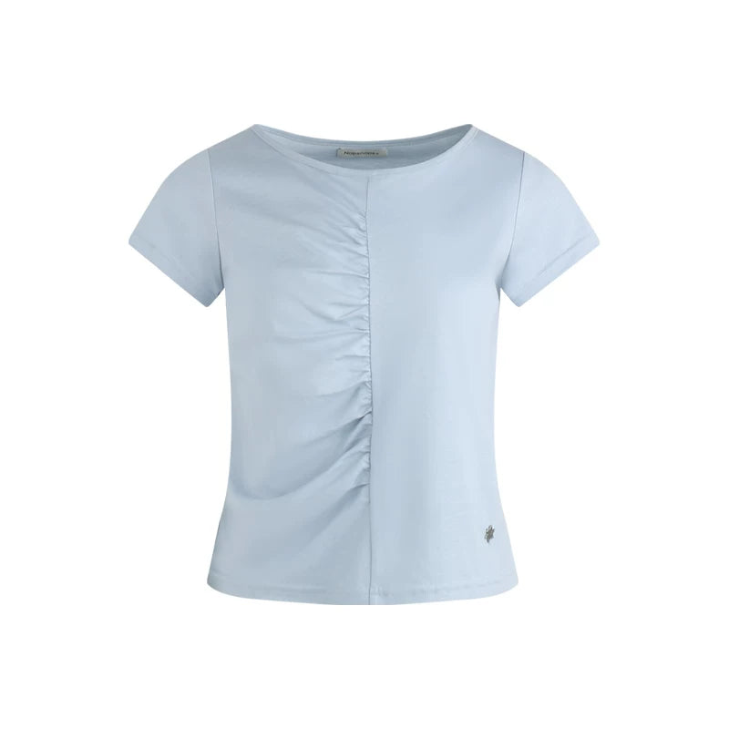 PLEATED ROUND NECK COTTON T-SHIRT