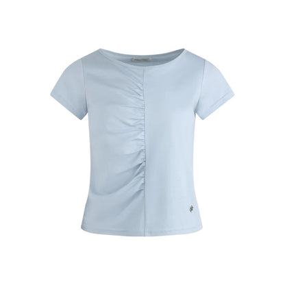 PLEATED ROUND NECK COTTON T-SHIRT