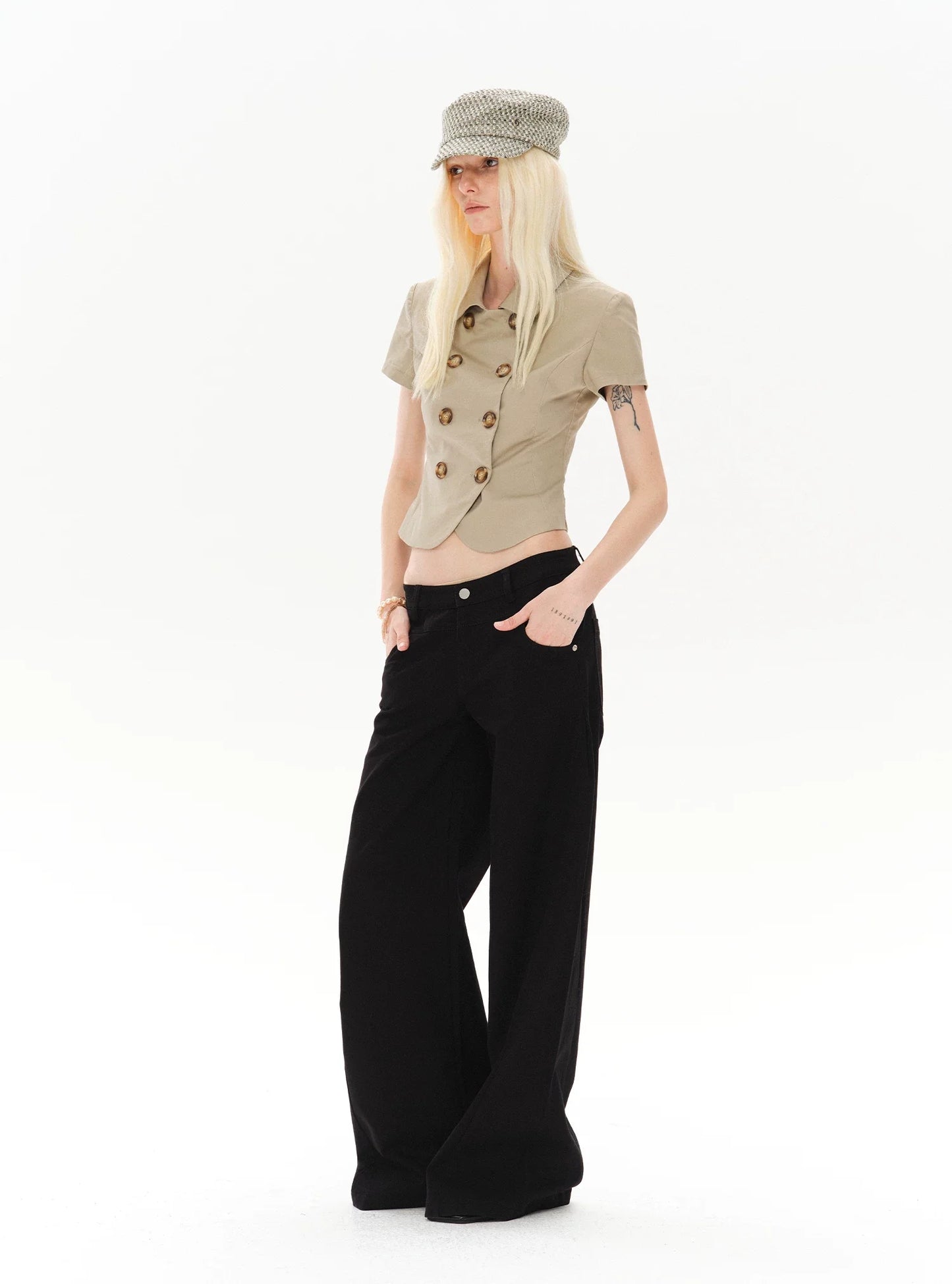 CASUAL WIDE-LEG TWILL PANTS