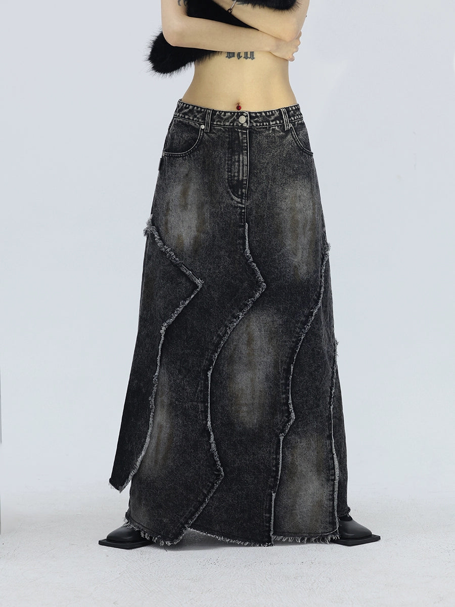 WAVE-CUT DENIM SKIRT