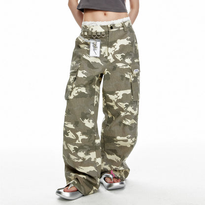 FAUX SANDWASHED CAMOUFLAGE PANTS