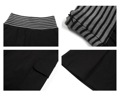 PLEATED STRIPED A-LINE MIDI SKIRT