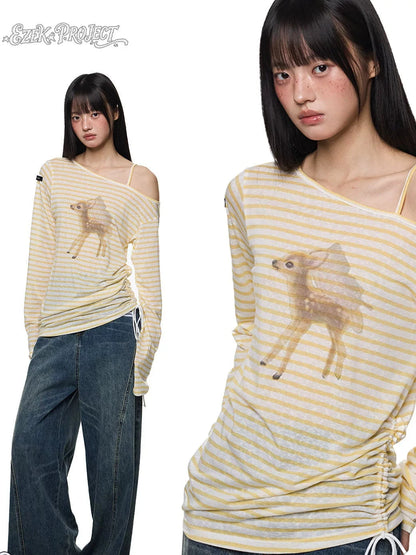SLIGHTLY SHEER SLANT SHOULDER T-SHIRT