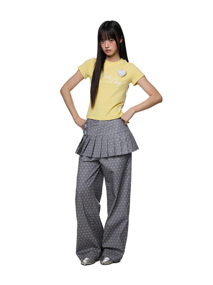 DETACHABLE POLKA DOT PLEATED PANTS