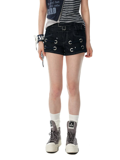 SPICY METAL RING DENIM SHORTS