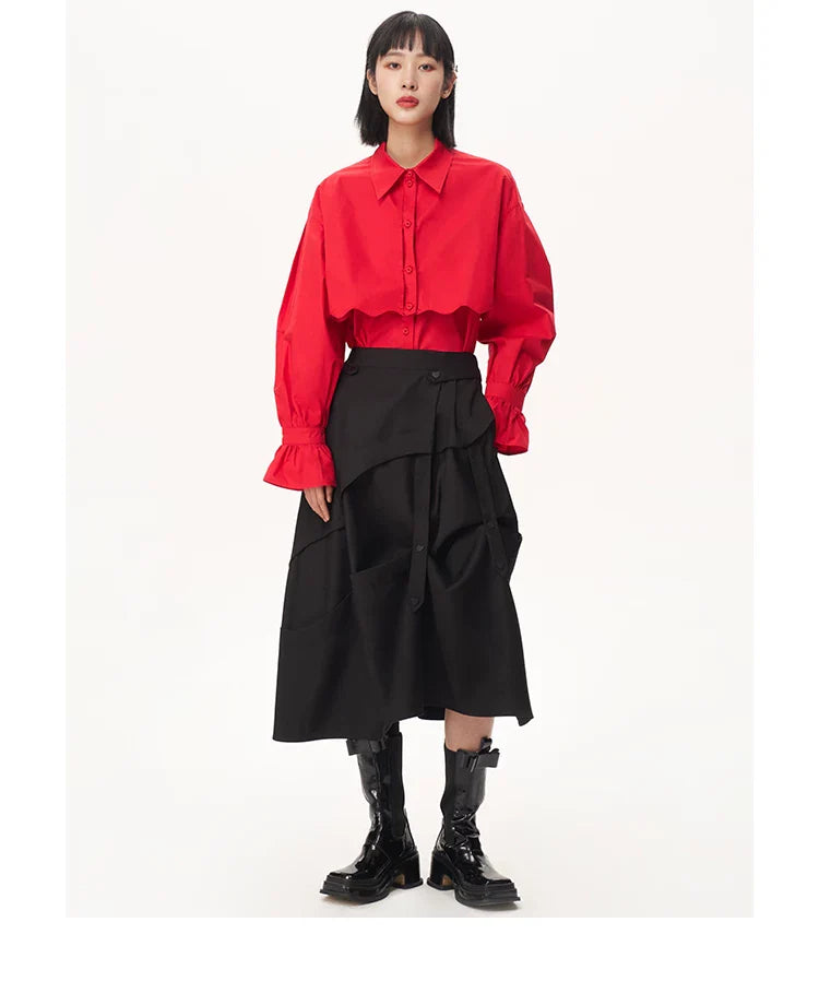ASYMMETRICAL LAYERED A-LINE SKIRT