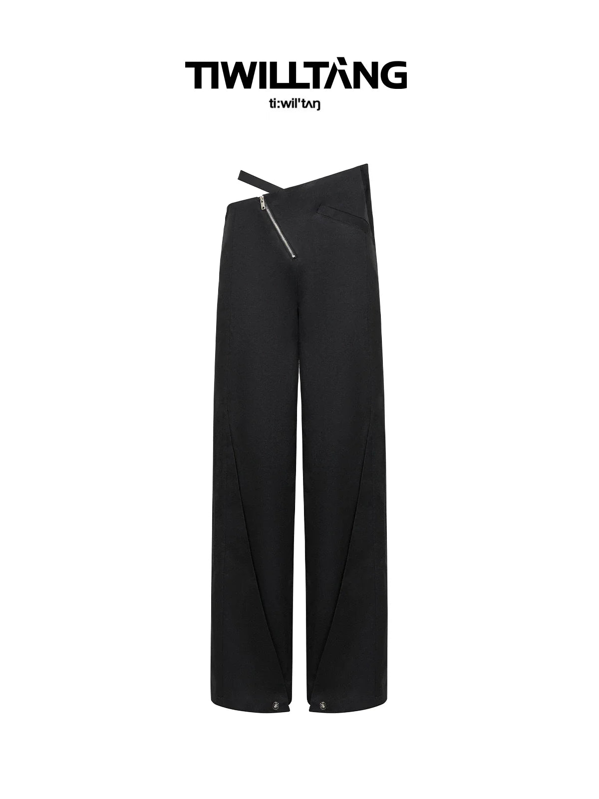 DIAGONAL-WAIST WIDE-LEG PANTS