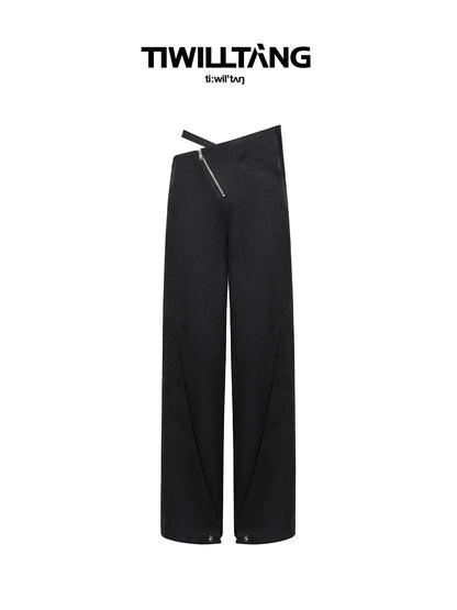 DIAGONAL-WAIST WIDE-LEG PANTS