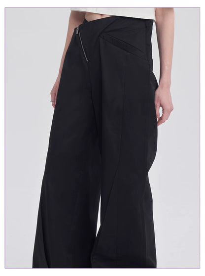 DIAGONAL-WAIST WIDE-LEG PANTS