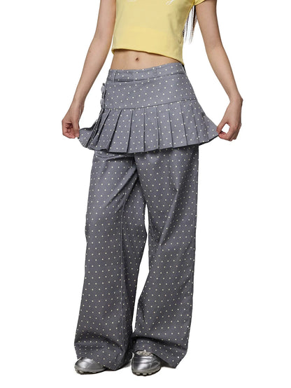 DETACHABLE POLKA DOT PLEATED PANTS