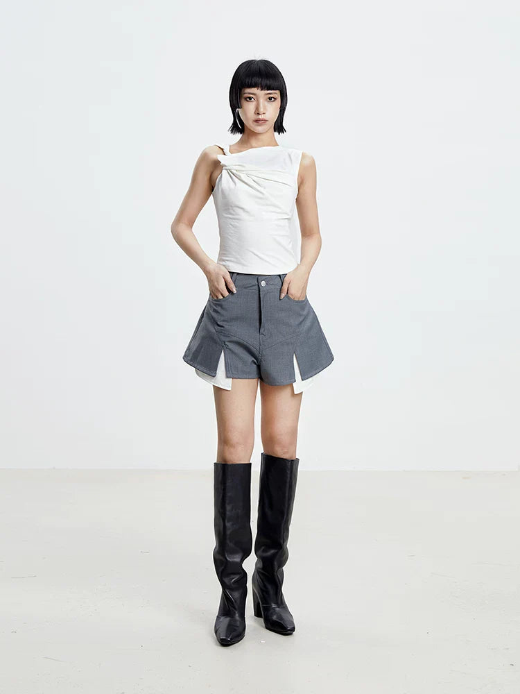 CHIC GRAY PATCHWORK SHORTS