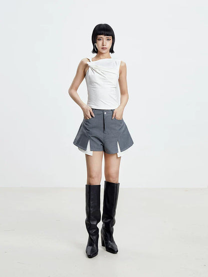 CHIC GRAY PATCHWORK SHORTS