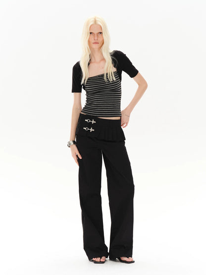 LOW-WAIST STYLISH PANTS WITH BUCKLE