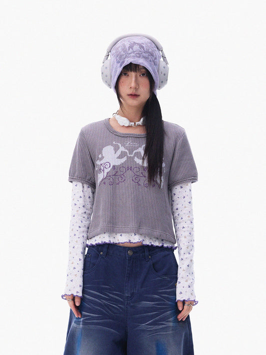 VINTAGE VINE TEXTURED SHORT SLEEVE TOP