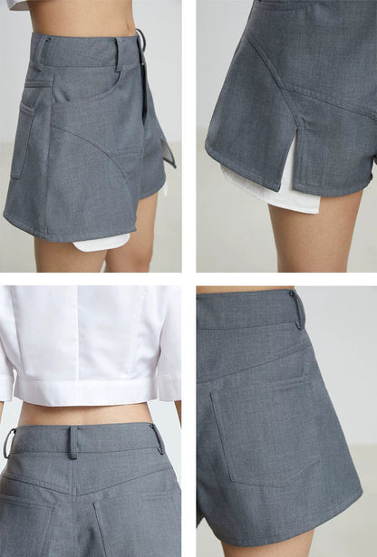 CHIC GRAY PATCHWORK SHORTS