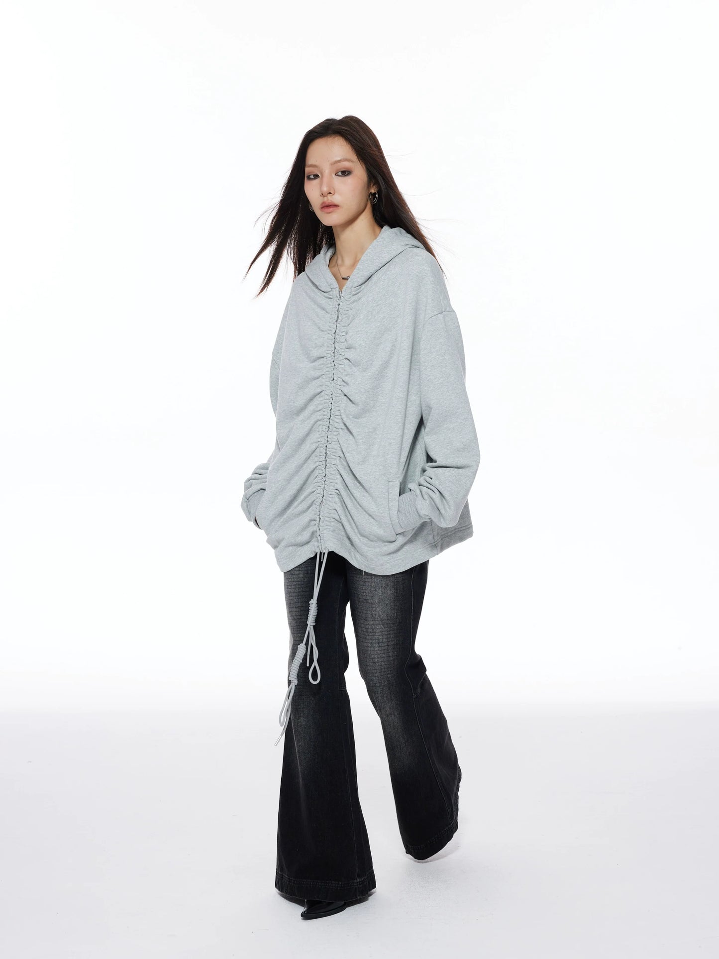 RUCHED ZIP HOODIE