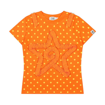 ORANGE POLKA DOT RUFFLE T-SHIRT