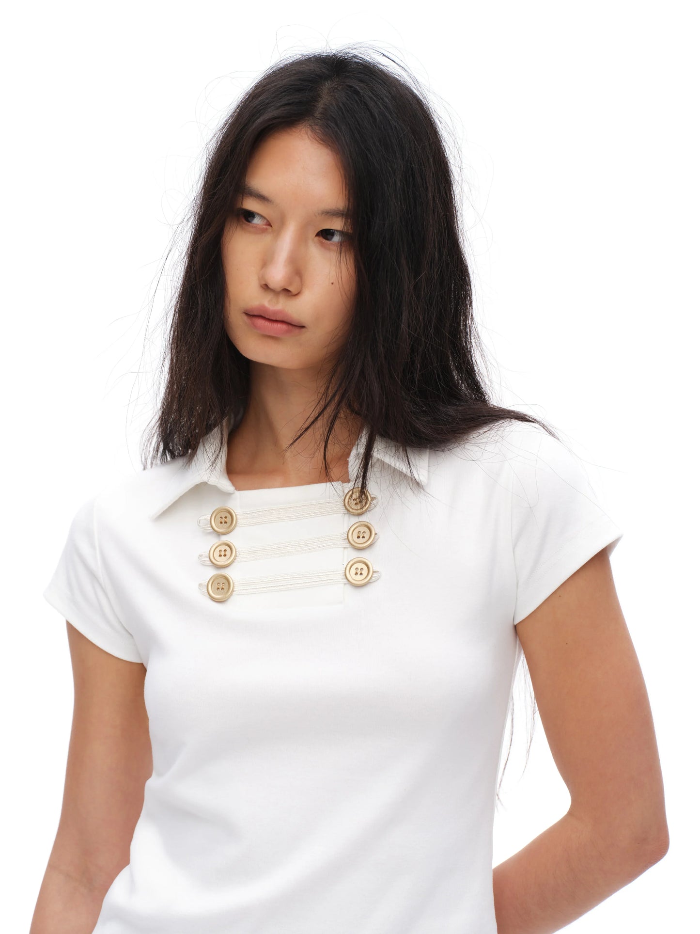 NAVY DOUBLE BREASTED LAPEL TEE
