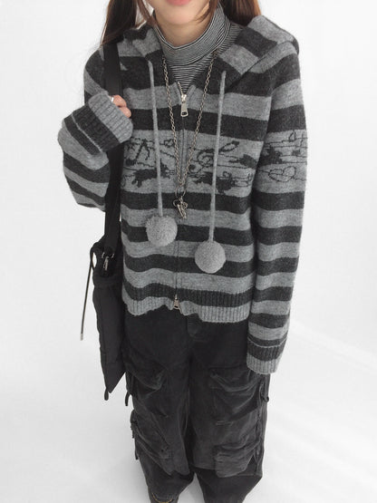 STRIPE POMPOM HOODIE
