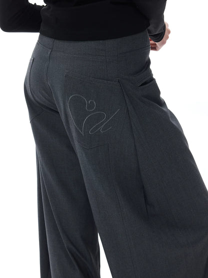 RELAXED GRAY PLEATED WIDE-LEG PANTS