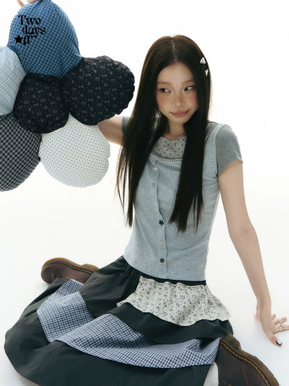 COLOR-BLOCK POLKA DOT T-SHIRT
