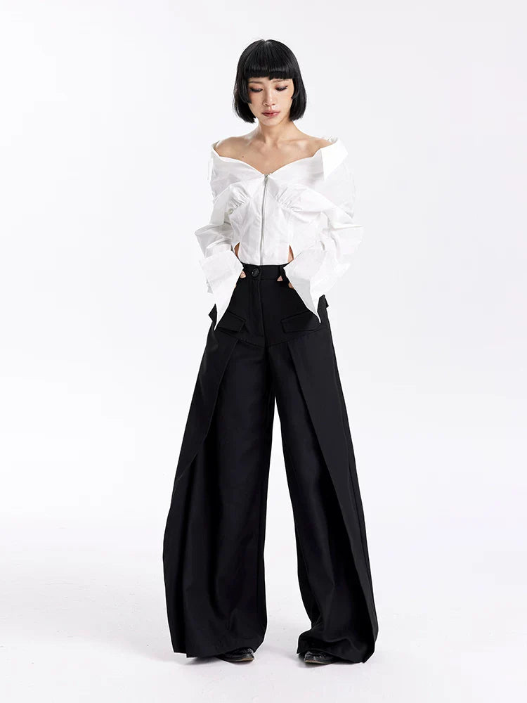 FLOWY BLACK WIDE-LEG PANTS