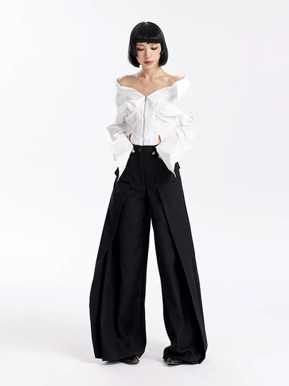 FLOWY BLACK WIDE-LEG PANTS