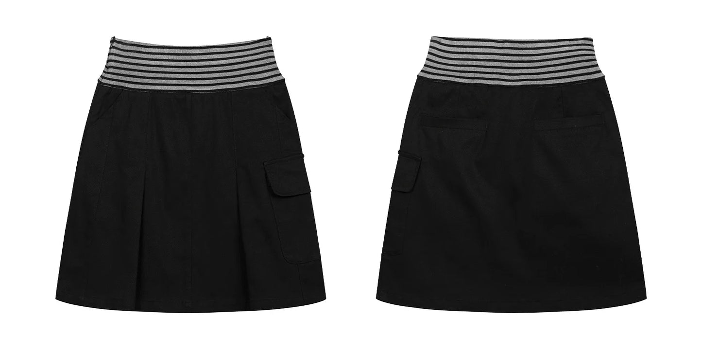 PLEATED STRIPED A-LINE MIDI SKIRT