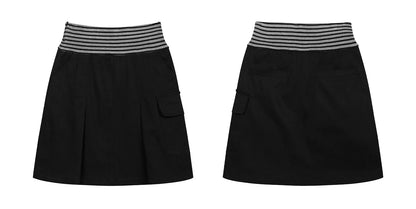 PLEATED STRIPED A-LINE MIDI SKIRT
