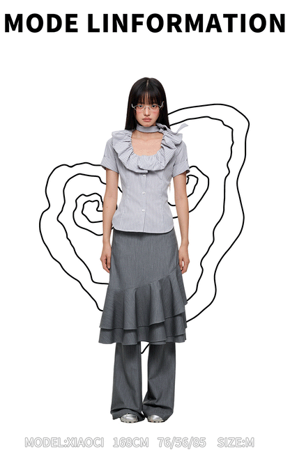LAYERED RUFFLE SKIRT & FLARE TROUSERS