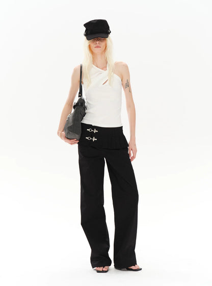 LOW-WAIST STYLISH PANTS WITH BUCKLE