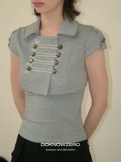 DOUBLE-BREASTED CROP TOP SET