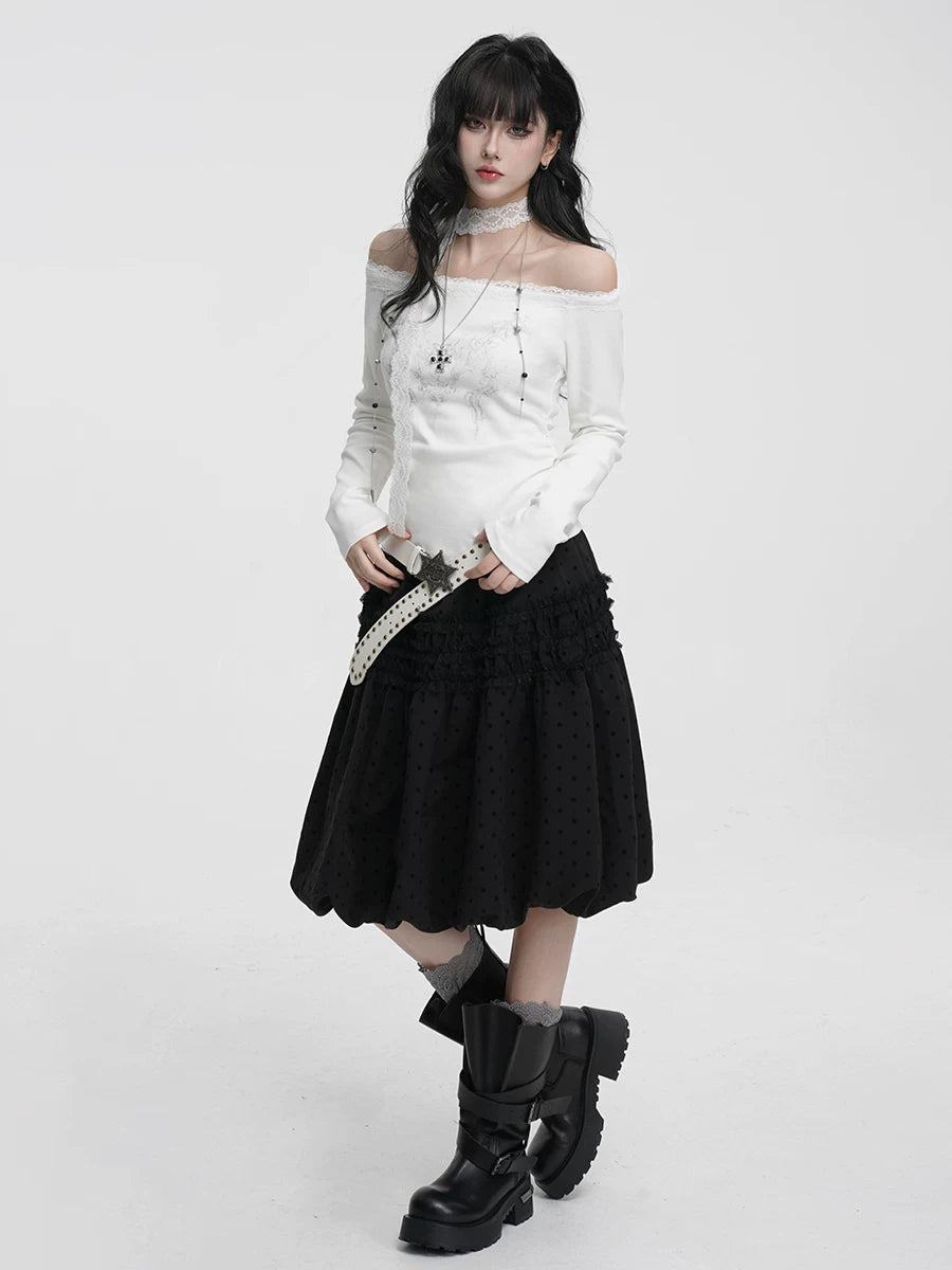 POLKA DOT HALTER MIDI SKIRT