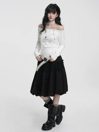 POLKA DOT HALTER MIDI SKIRT
