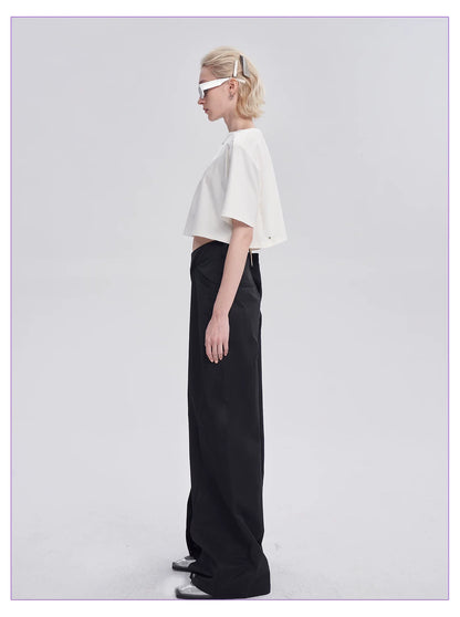 DIAGONAL-WAIST WIDE-LEG PANTS