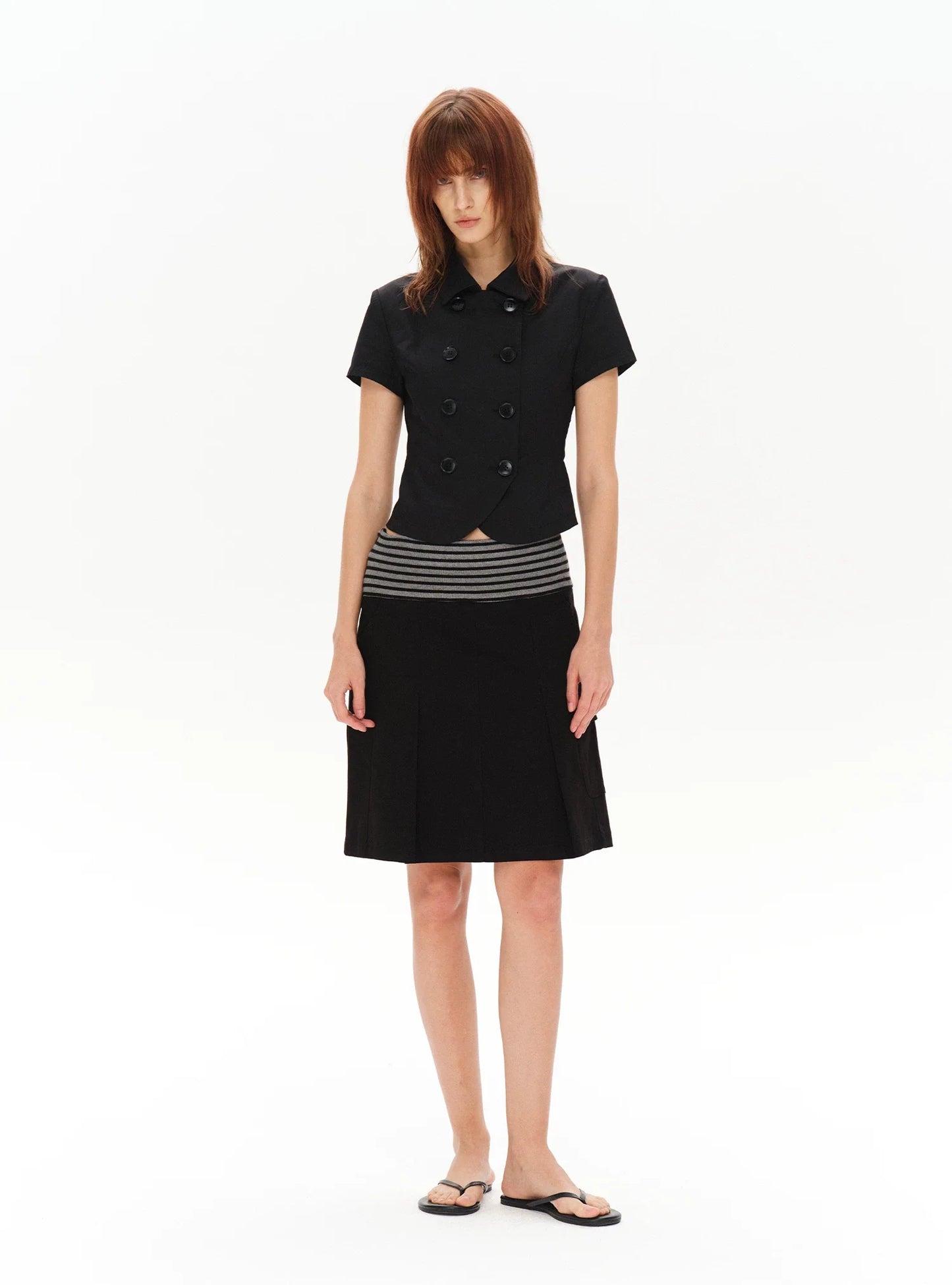 PLEATED STRIPED A-LINE MIDI SKIRT