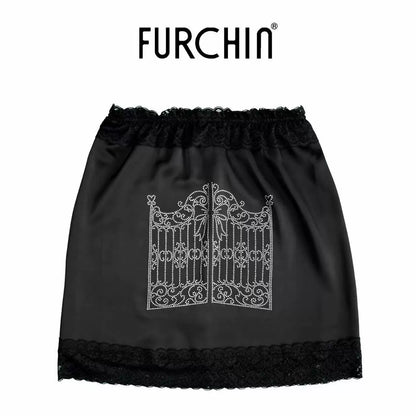 LACE PRINT SATIN HALTER SKIRT